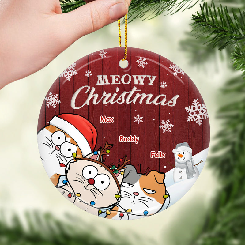 Custom Name Christmas Cat Gifts for Cat Lovers - Personalized Ceramic Ornament
