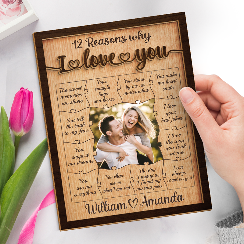 Custom Photo 12 Reasons Why I Love You Couple Gifts - Personalized Wooden Plaque