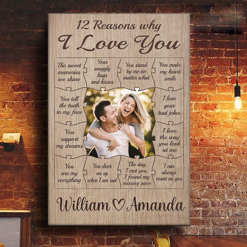 Custom Photo 12 Reasons I Love You Couple Gifts - Personalized Canvas