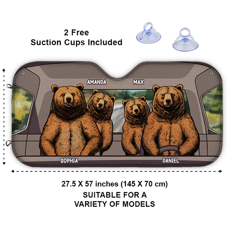Custom Name Bear Family Car Gifts - Personalized Auto Sunshade