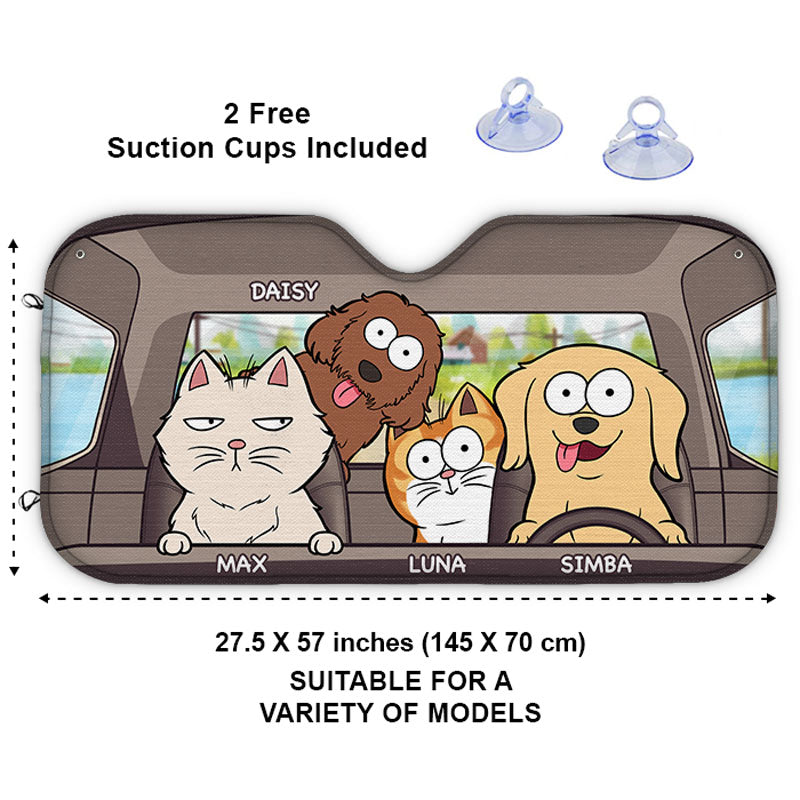 Custom Cartoon Cats and Dogs Pet Lover Gifts - Personalized Auto Sunshade