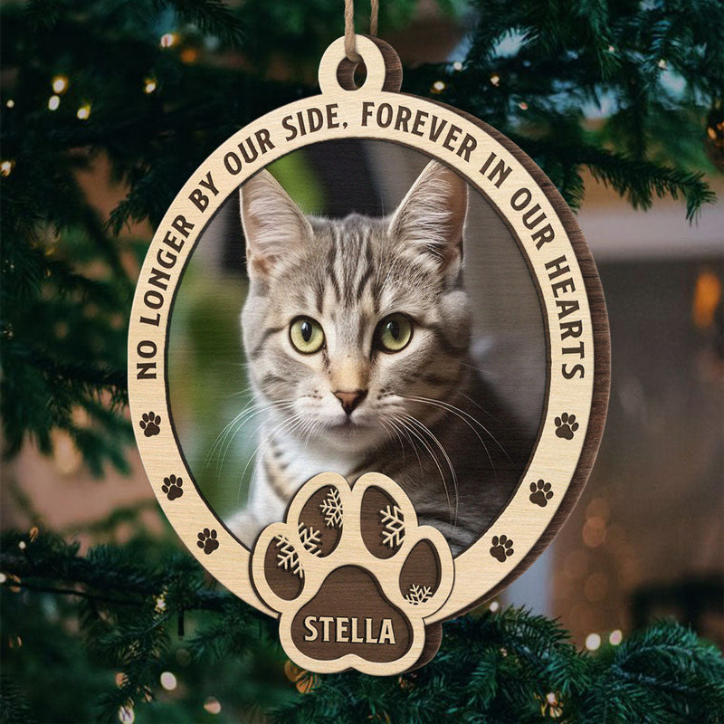 Custom Photo No Longer By Our Side, Forever In Our Hearts - Memorial Personalized Custom Ornament - Wood Custom Shaped - Christmas Gift, Sympathy Gift For Pet Owners, Pet Lovers