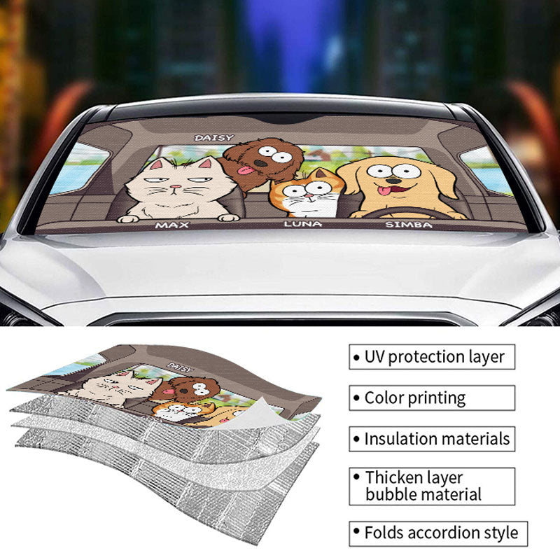 Custom Cartoon Cats and Dogs Pet Lover Gifts - Personalized Auto Sunshade