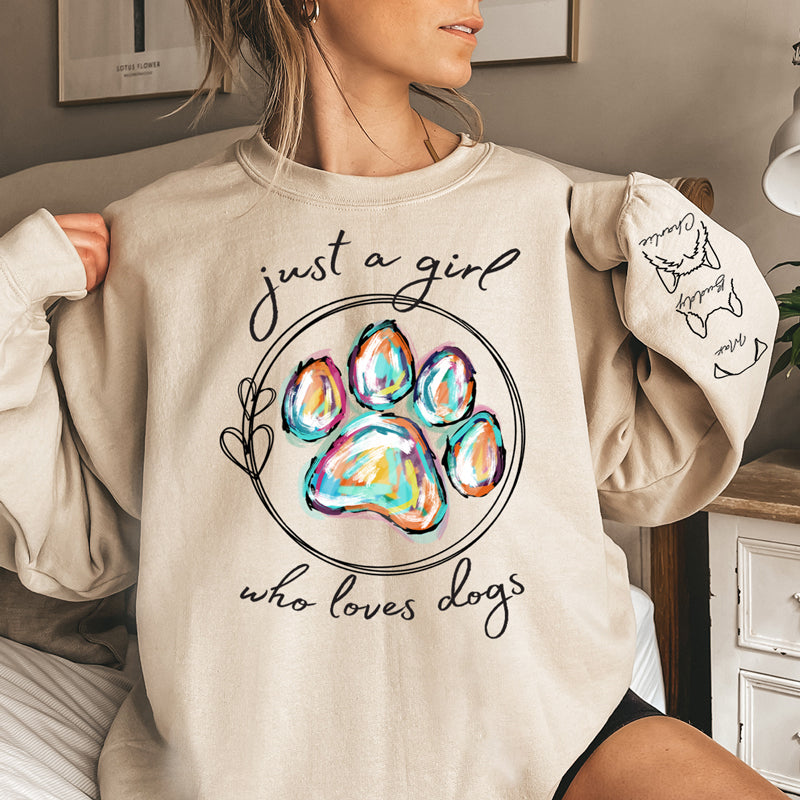 A Beautiful Girl Who Loves Pets - Dog & Cat Personalized Custom Unisex Sweatshirt With Design On Sleeve - Gift For Pet Owners, Pet Lovers