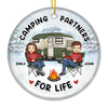 The Campfire Is Our Happy Place - Couple Personalized Custom Ornament - Ceramic Round Shaped - Christmas Gift For Husband Wife, Anniversary, Camping Lovers