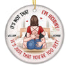 Two Heads One Heart - Couple Personalized Custom Ornament - Ceramic Round Shaped - Christmas Gift For Husband Wife, Anniversary