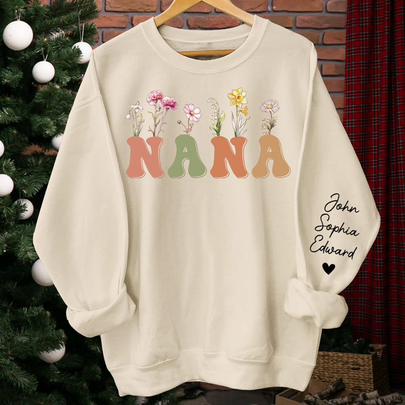 Call Me Nana - Family Personalized Custom Unisex Sweatshirt With Design On Sleeve - Birthday Gift For Mom, Grandma