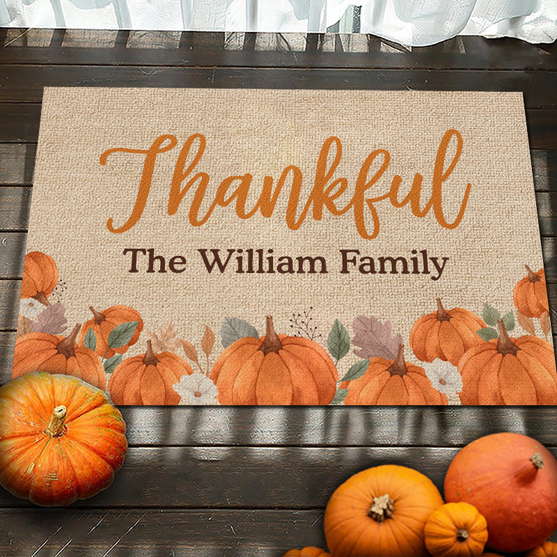 Custom Name Thanksgiving Pumpkin Decor - Personalized Doormat