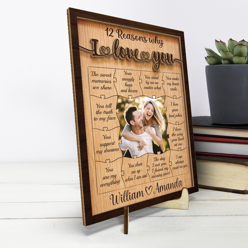 Custom Photo 12 Reasons Why I Love You Couple Gifts - Personalized Wooden Plaque