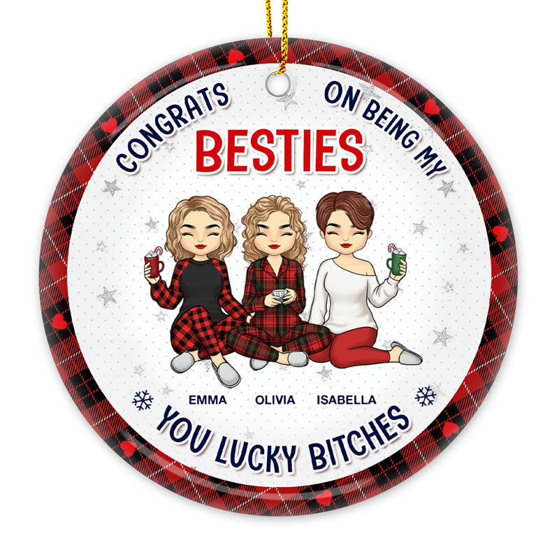 Custom Name Funny Besties Christmas Gifts for Women - Personalized Ceramic Ornament