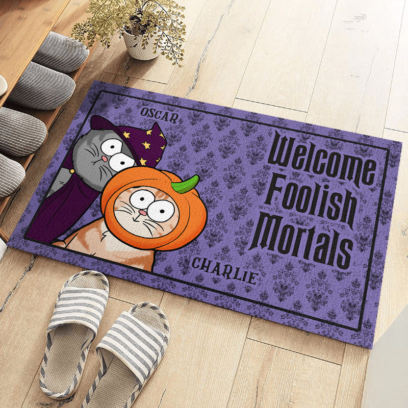 Custom Name Halloween Gifts for Cat Lovers - Personalized Doormat