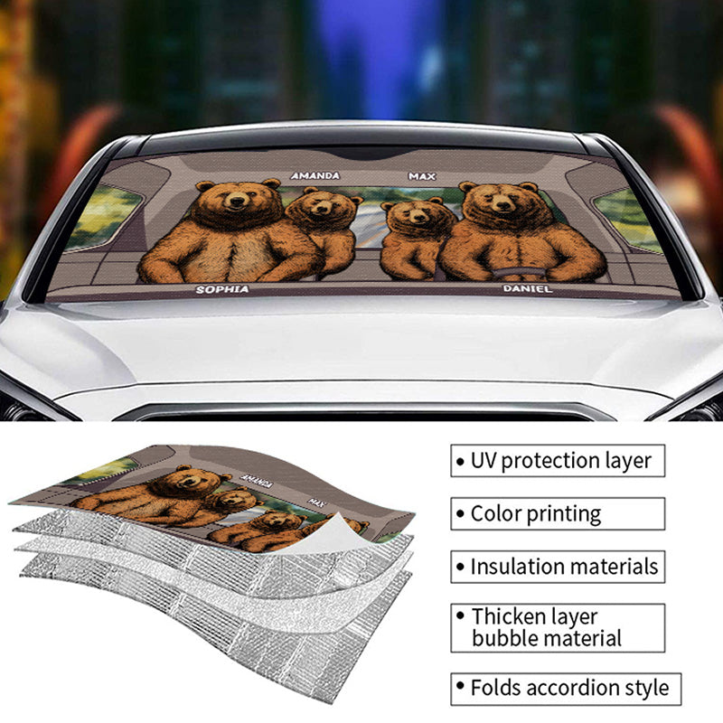 Custom Name Bear Family Car Gifts - Personalized Auto Sunshade