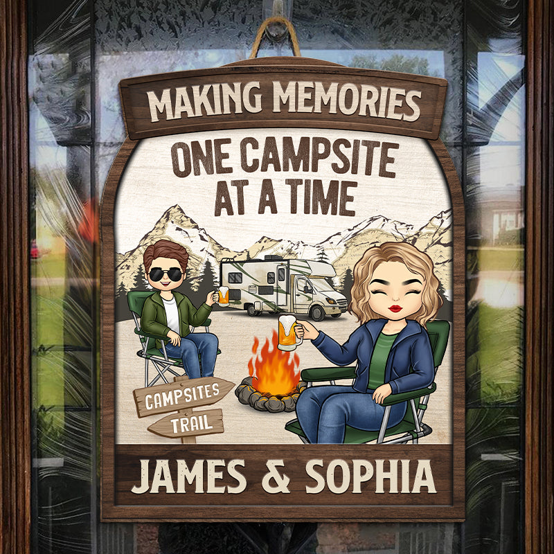 Campsite Making Memories - Camping Personalized Custom Shaped Home Decor Wood Sign - House Warming Gift For Couples, Husband Wife, Camping Lovers