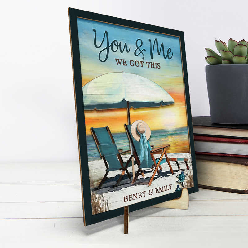 Custom Name You & Me Beach Couple Gifts - Personalized Wooden Plaque
