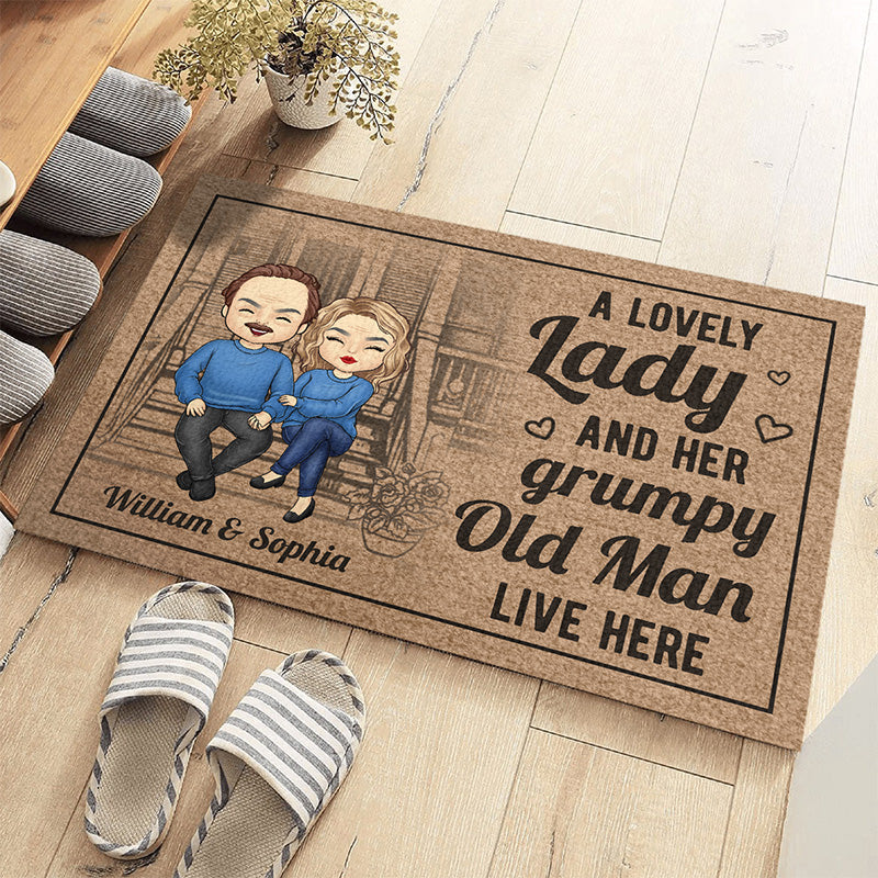 Custom Name Lovely Lady Grumpy Old Man Couple Gifts - Personalized Doormat