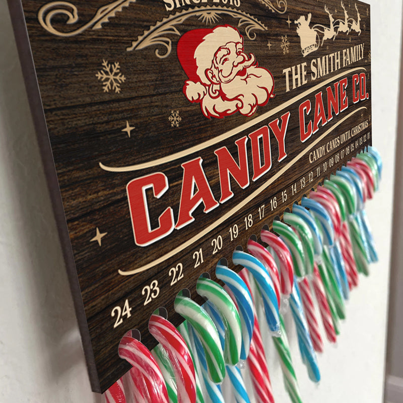 Custom Name Christmas Candy Cane Countdown Decor - Personalized Christmas Wood Sign