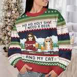 Custom Name Funny Christmas Beer and Cat Gifts for Men - Personalized Sweatshirt