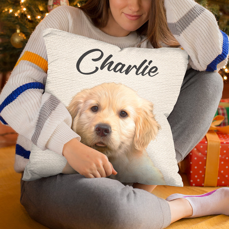 Custom Name Dog Portrait Gifts for Dog Lovers - Personalized Pillow
