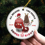Custom Name Swiped Right Couple Christmas Gifts - Personalized Ceramic Ornament