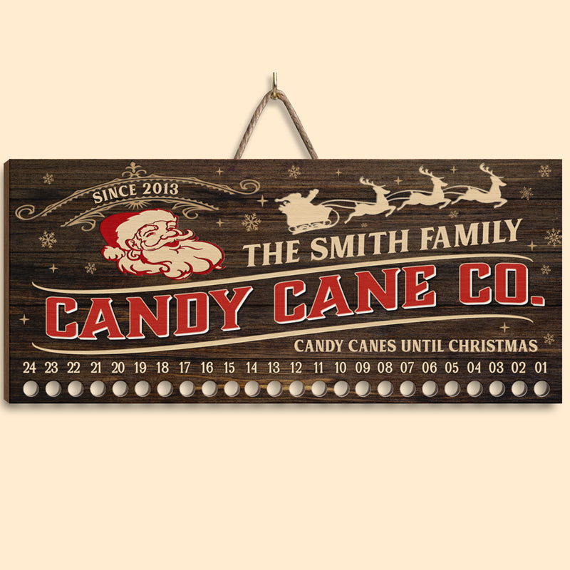 Custom Name Christmas Candy Cane Countdown Decor - Personalized Christmas Wood Sign