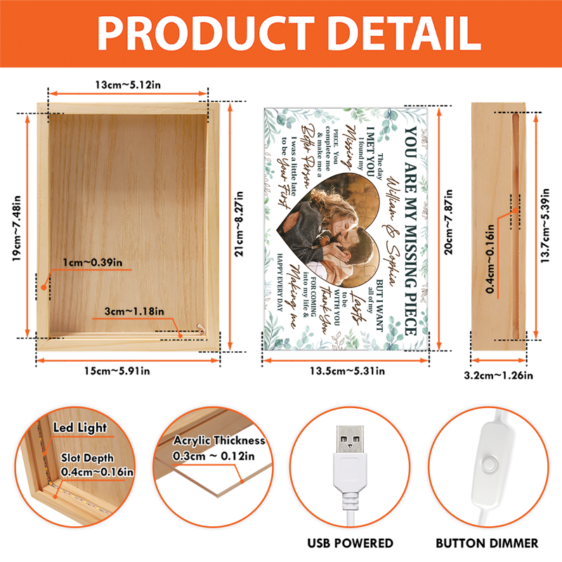 Custom Photo Missing Piece Couple Gifts - Personalized Frame Light Box