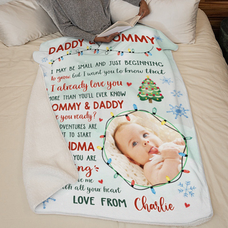 Custom Photo Dear Mommy And Daddy - Family Personalized Custom Blanket - Baby Shower Gift, Christmas Gift For First Mom