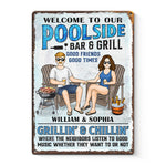 Custom Name Poolside Bar & Grill Decor - Personalized Metal Sign