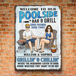 Custom Name Poolside Bar & Grill Decor - Personalized Metal Sign