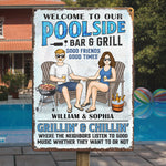 Custom Name Poolside Bar & Grill Decor - Personalized Metal Sign