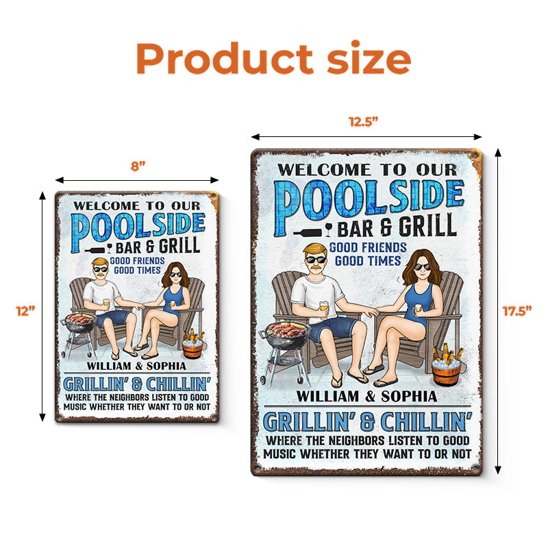 Custom Name Poolside Bar & Grill Decor - Personalized Metal Sign