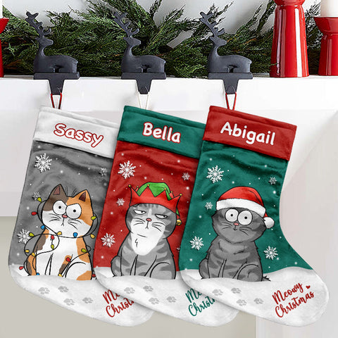 Custom Name Funny Christmas Cat Gifts for Cat Lovers - Personalized Christmas Stocking