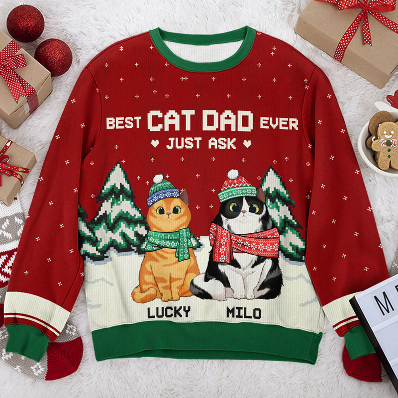 Holiday Best Cat Mom & Cat Dad Ever - Personalized Custom Unisex Ugly Christmas Sweatshirt, Wool Sweatshirt, All-Over-Print Sweatshirt - Gift For Cat Lovers, Pet Lovers, Christmas Gift