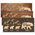 Custom Name Bear Family Mountain Gifts for Papa - Personalized Wood Sign