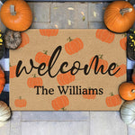 Custom Name Fall Pumpkin Welcome Decor - Personalized Doormat