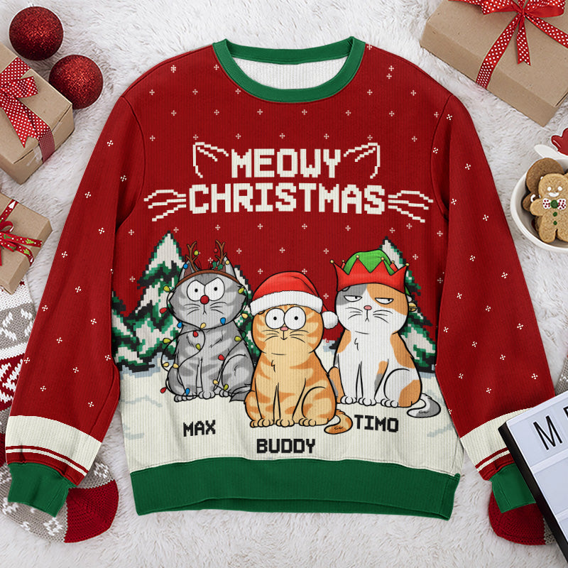 Meowy Catmas - Cat Personalized Custom Ugly Sweatshirt - Unisex Wool Jumper - Christmas Gift For Pet Owners, Pet Lovers