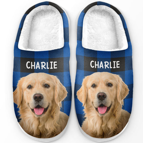 Custom Photo Dog Plaid Gifts for Pet Lovers - Personalized Fluffy Slippers