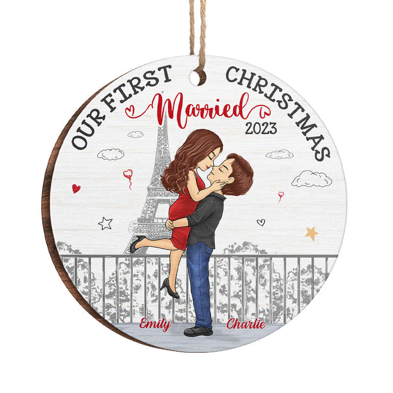 Our First Christmas Together - Couple Personalized Custom Ornament - Wood Round Shaped - Christmas Gift For Husband Wife, Anniversary