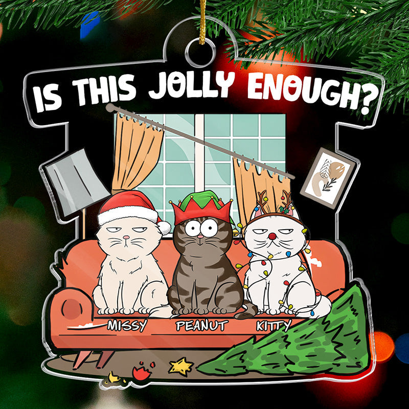 Hey, Is This Jolly Enough - Cat Personalized Custom Ornament - Acrylic Custom Shaped - Christmas Gift For Pet Owners, Pet Lovers
