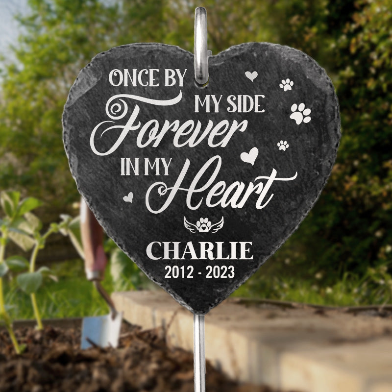 Custom Photo One By My Side Forever In My Heart - Memorial Personalized Memorial Garden Slate & Hook - Memorial Gift, Sympathy Gift For Pet Owners, Pet Lovers