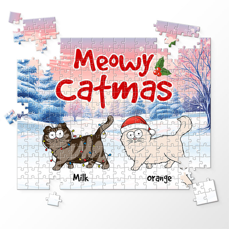 Custom Name Christmas Cat Gifts for Cat Lovers - Personalized Jigsaw Puzzle