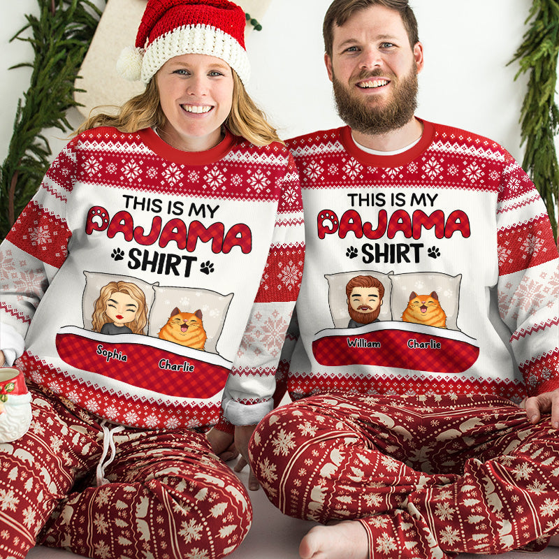 This Is My Pajama Shirt - Cat Personalized Custom Ugly Sweatshirt - Unisex Wool Jumper - Christmas Gift For Pet Owners, Pet Lovers