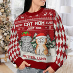 Custom Name Christmas Gifts for Cat Moms - Personalized Sweatshirt