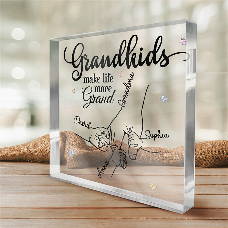 Grandkids Make Life More Grand - Family Personalized Custom Square Shaped Acrylic Plaque - Birthday Gift For Grandma