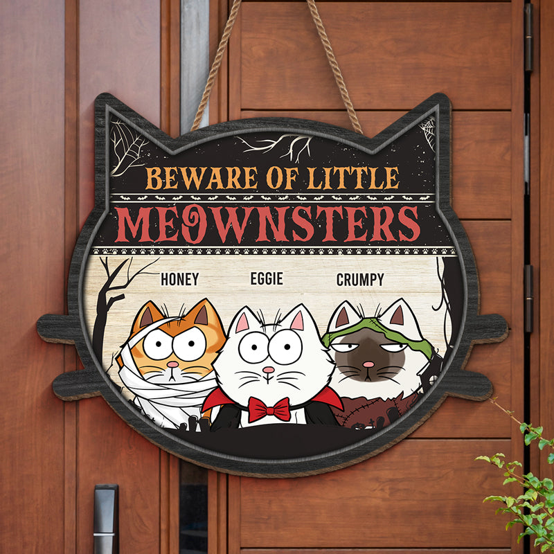 Funny Cat Meownster Halloween Decor - Wood Sign