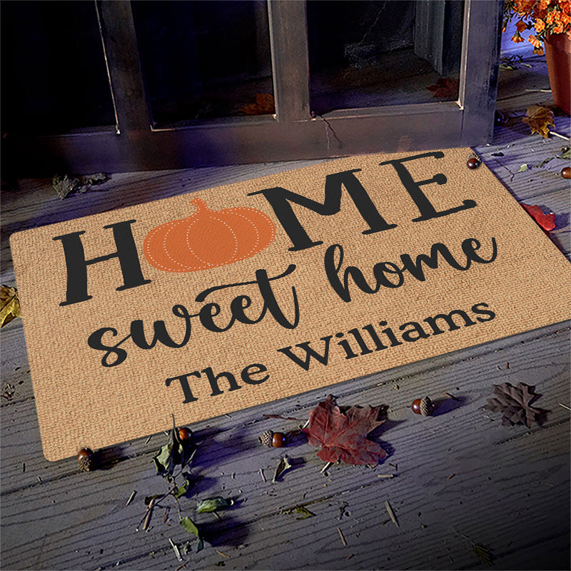 Custom Name Fall Pumpkin Home Decor - Personalized Doormat