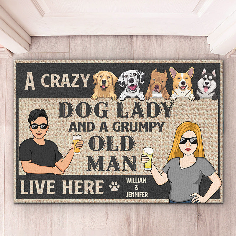 Watch Out, A Crazy Lady And A Grumpy Old Man Live Here - Dog Personalized Custom Decorative Mat - Gift For Pet Owners, Pet Lovers