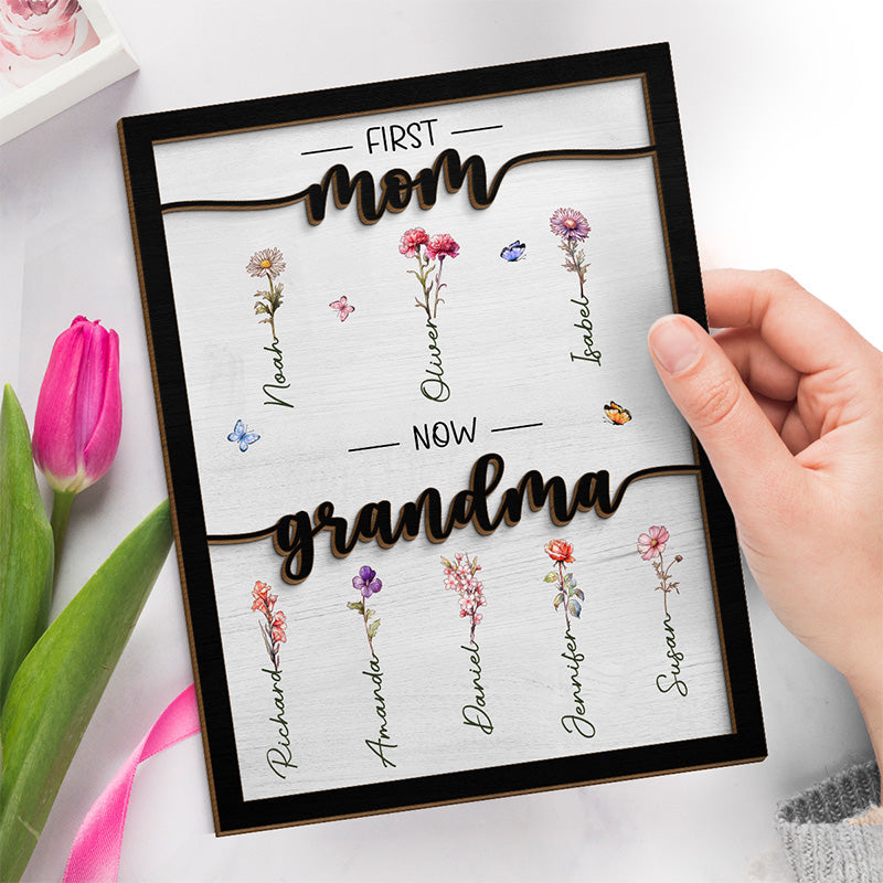 Custom Name Mom to Grandma Family Gifts - Personalized Wooden Plaque