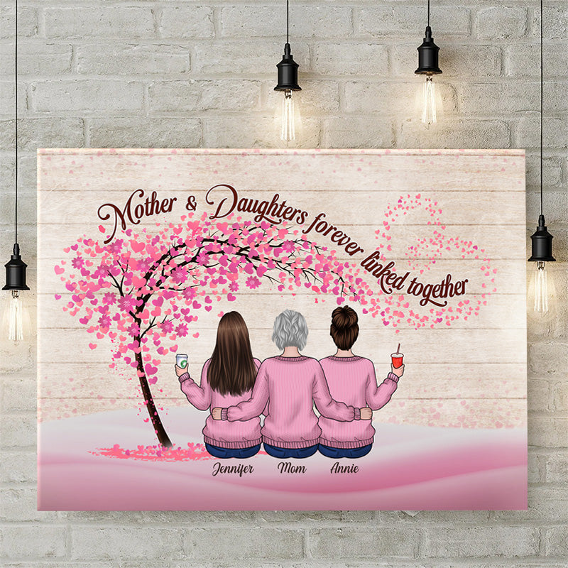 Mother & Daughters Forever Linked Together - Family Personalized Custom Horizontal Canvas - Mother's Day, Birthday Gift For Mom
