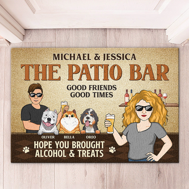 Custom Couple and Pet Patio Bar Decor - Personalized Doormat