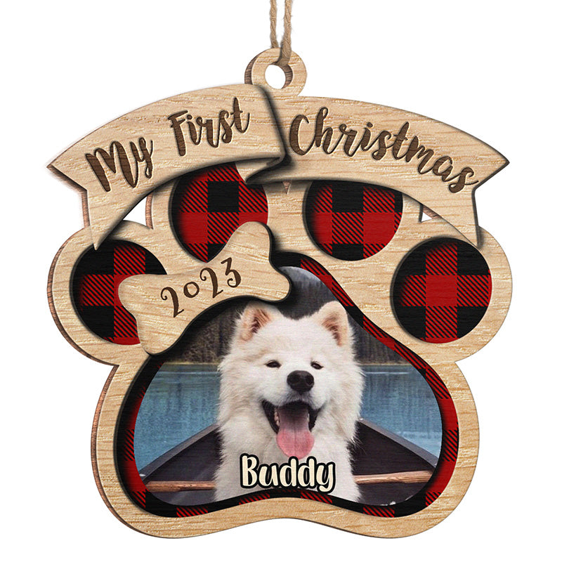 Custom Photo My First Christmas - Dog & Cat Personalized Custom Ornament - Wood Custom Shaped - Christmas Gift For Pet Owners, Pet Lovers